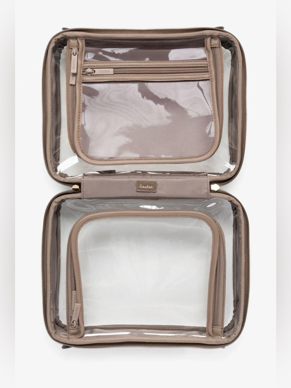 Calpak Clear Large Cosmetic Bag with Mocha Trim and Gold Hardware - New - Picture 12 of 15